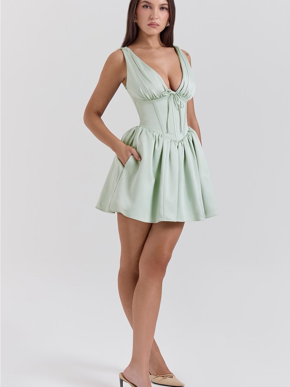 House of CB Mint Green V-Neck Corset Mini Dress - Picture 9 of 13